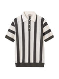 Men's Striped Knit Polo Shirt - Black & White