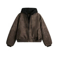 Men's Vintage Distressed Faux Leather Hooded Bomber Jacket