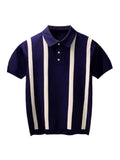 Men's Striped Knit Polo Shirt - Navy & Cream