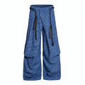 Men's Pleated Wide Leg Linen Trousers with Rope Belt