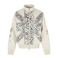 Men's Union Jack Leopard Print Zip-Up Track Jacket - Cream