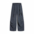 Men's Pleated Wide Leg Linen Trousers with Rope Belt - Navy Grid