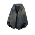 Men's Oversized Textured Zip-Up Hooded Jacket - Olive