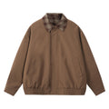 Men's Plaid Collar Zip-Up Harrington Jacket - Brown